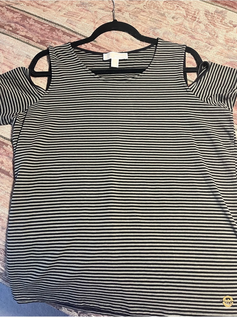 Michael Kors Black & White Striped Cold-Shoulder Tee
